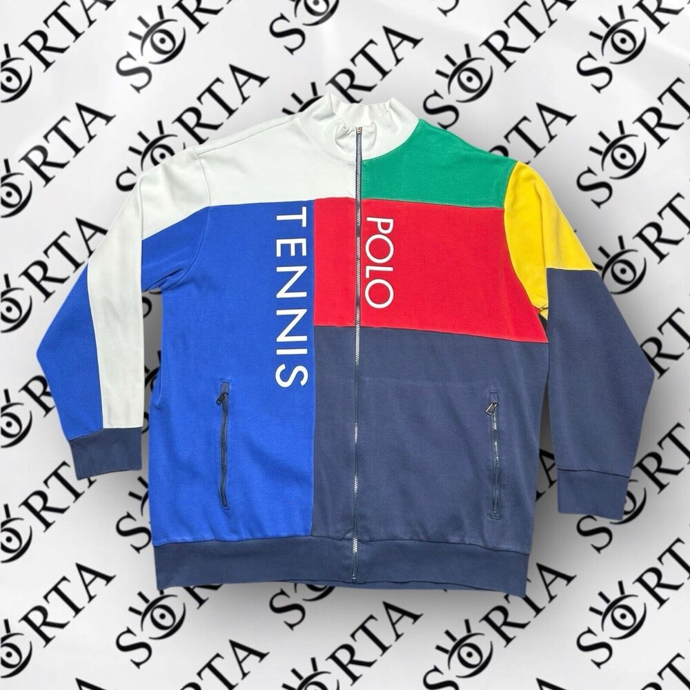 Polo Ralph Lauren Tennis Full Zip Up Color Block Jacket Size 2XLT